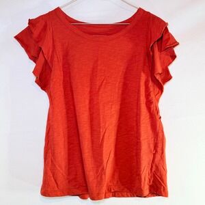 Candace Cameron Bure Womens Ruffle Sleeve Slub Knit Top Orange Red‎ Small